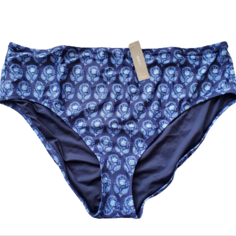 J.Crew plus floral moderate coverage high rise bikini bottoms, 2XL, blue - Picture 4 of 9